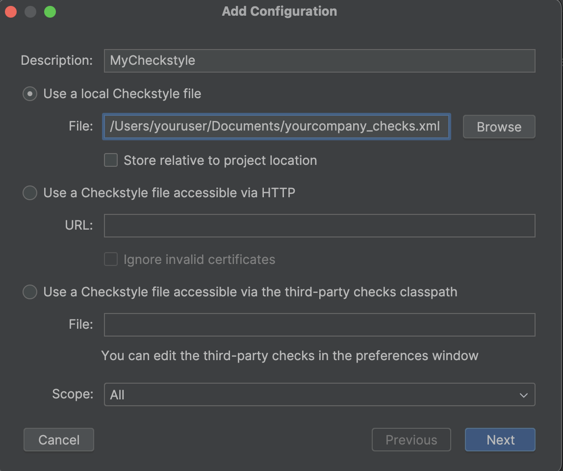 Checkstyle XML