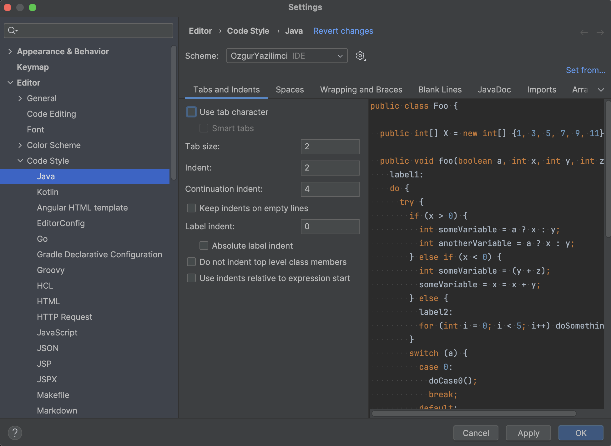 Codestyle Settings